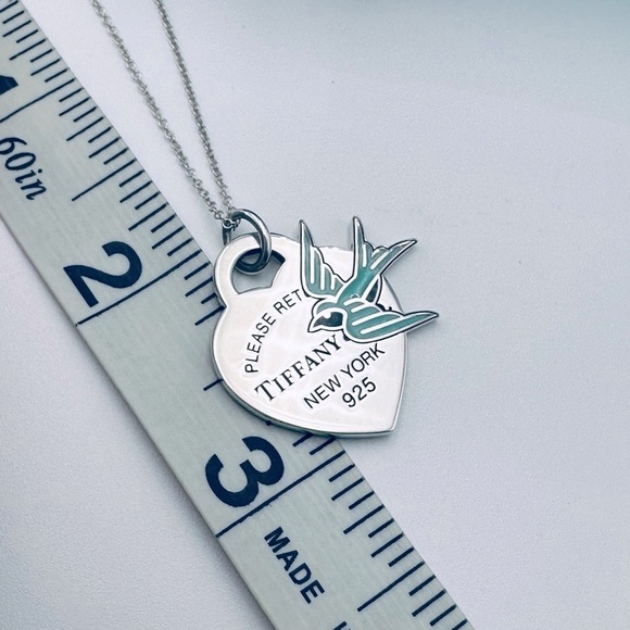 RARE Tiffany & Co. Return To Blue Enamel Bird Heart Charm Necklace w Packaging - Picture 9 of 10